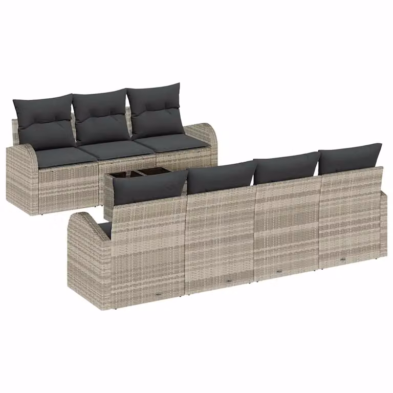 Set Divano da Giardino vidaXL 8 Pezzi a Forma di U con Tavolino, Grigio, per 7 Persone