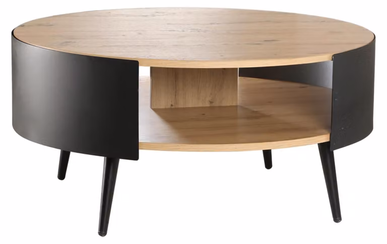 Calicosy - Tavolino rotondo a 2 livelli con fianchi in metallo nero, Ø80 cm - EKLO