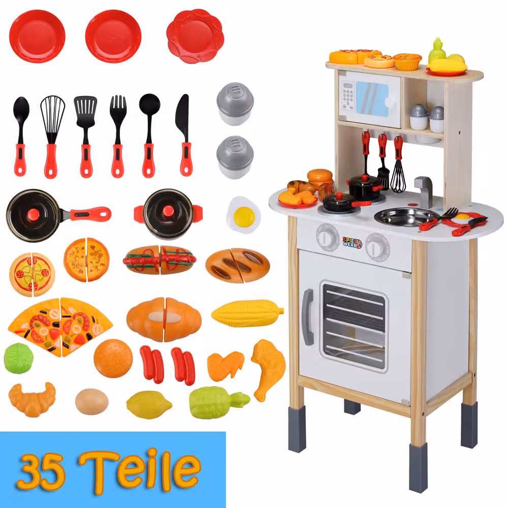 Cucina giocattolo Spielwerk per bambini in legno e plastica multicolore con accessori L: 77 cm, P: 36 cm, H: 57 cm – 3