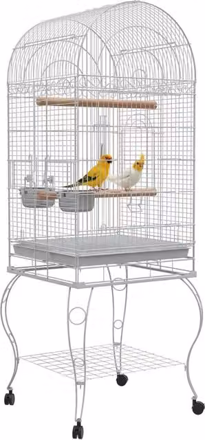 Gabbia per uccelli con ruote e ripiano XYLO bianca H 153 x L 51 x P 51 cm