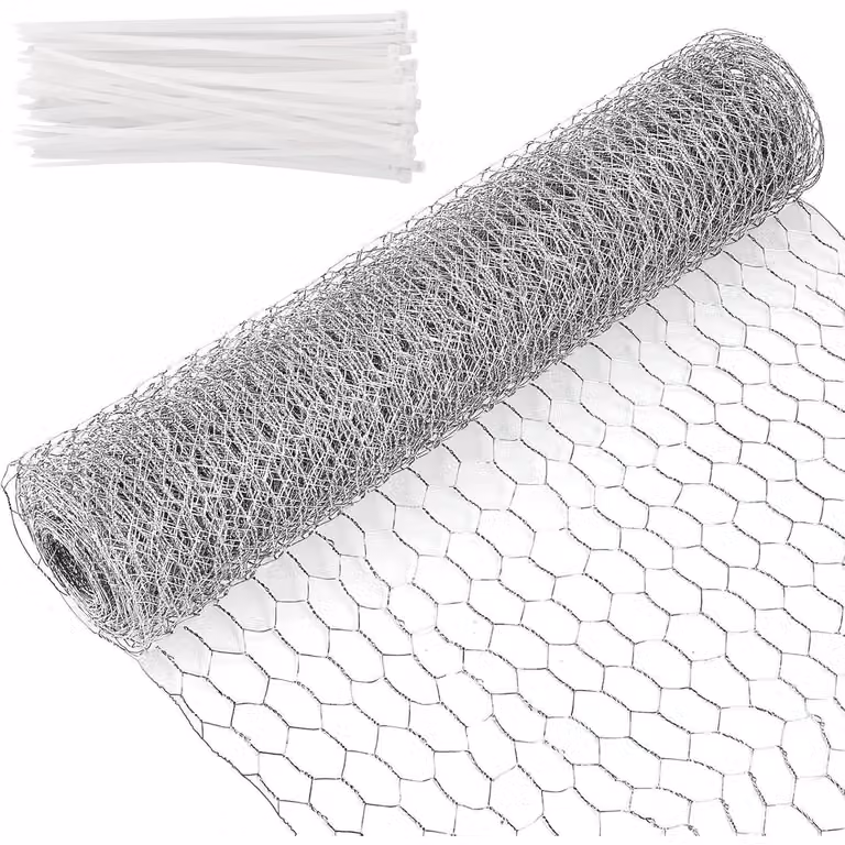 Recinzione in filo metallico zincato, 0,4 x 12 metri, a maglia fine, ideale per recinzioni per animali e giardini, con 50 fascette per il fissaggio