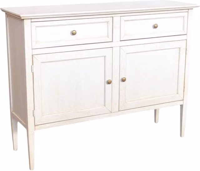 Madia credenza shabby chic in legno con 2 porte e 2 cassetti bianco anticato Mobili 2G L: 110 cm, P: 35 cm, H: 83 cm