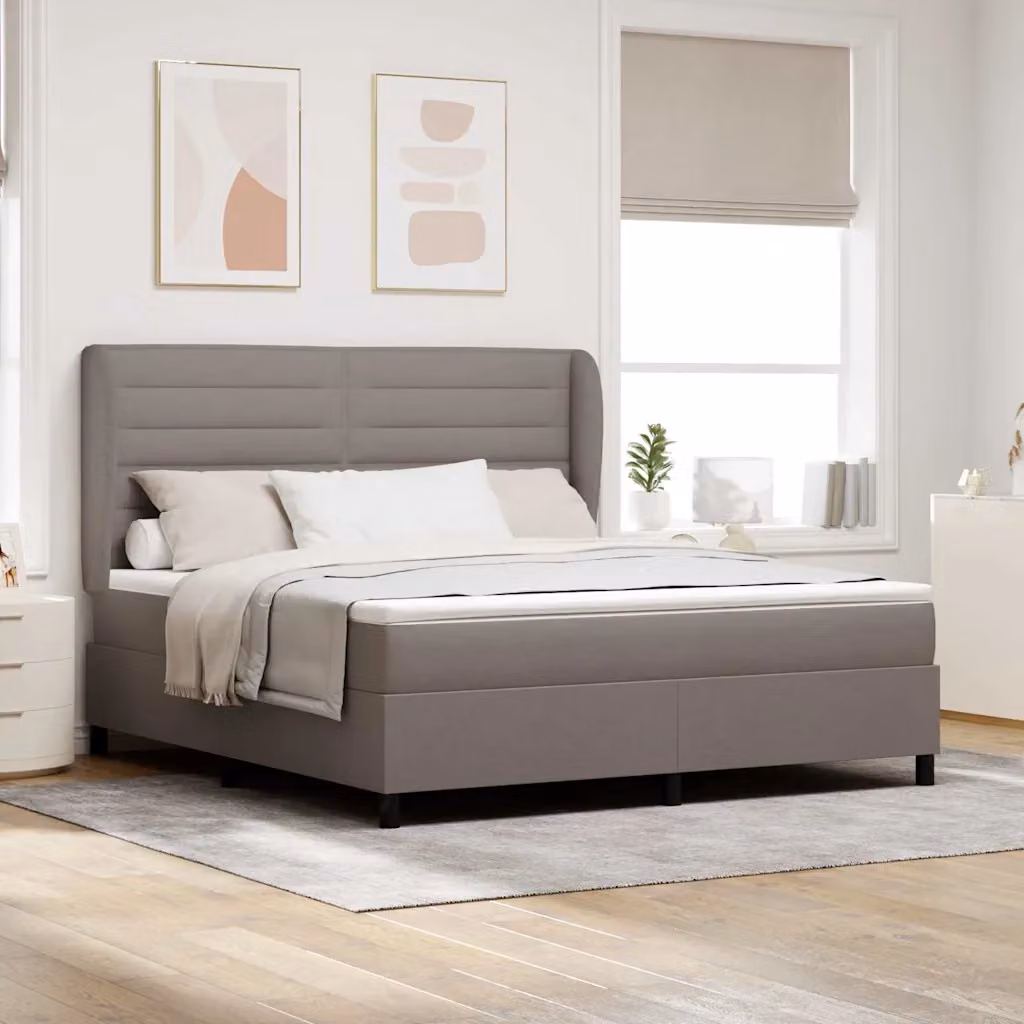 Letto a molle con testiera Talpa vidaXL in tessuto grigio, L/P/H: 180 x 200 x 128 cm