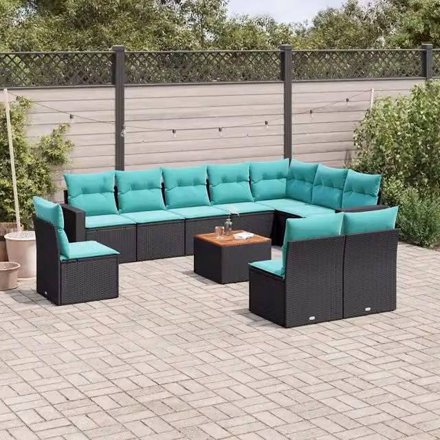 Set Divani da Giardino 11 pz con Cuscini in Polyrattan Nero 3256505