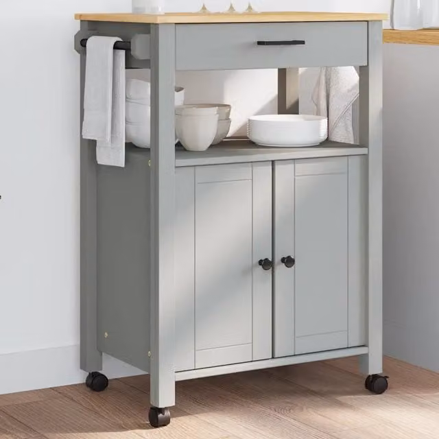 Carrello da cucina e scaffale MONZA Design Mania in legno massello di pino e metallo, colore grigio, L/P/H: 60 x 40 x 88,5 cm – 1