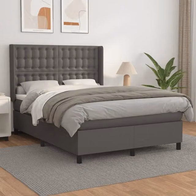 Letto Ibrido con Giroletto a Molle e Materasso vidaXL in Similpelle Grigio e Bianco L/P: 140 x 200 cm – 1