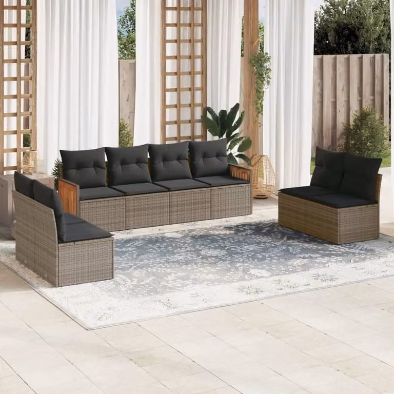 Maison Exclusive - Set Divano da Giardino 8 pz con Cuscini Grigio in Polyrattan