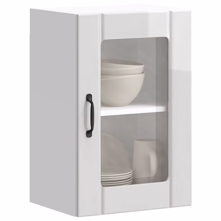 Pensile da cucina moderno vidaXL con ante in vetro, bianco lucido, L/P/H: 60 x 31 x 40 cm