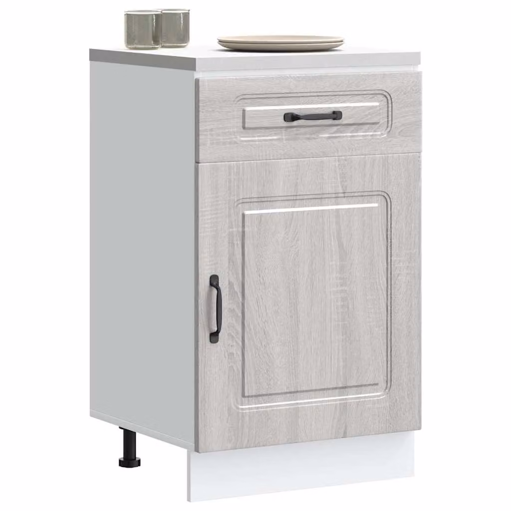 Base da cucina moderna vidaXL Kalmar Grigio Sonoma in legno e MDF con ante a battente