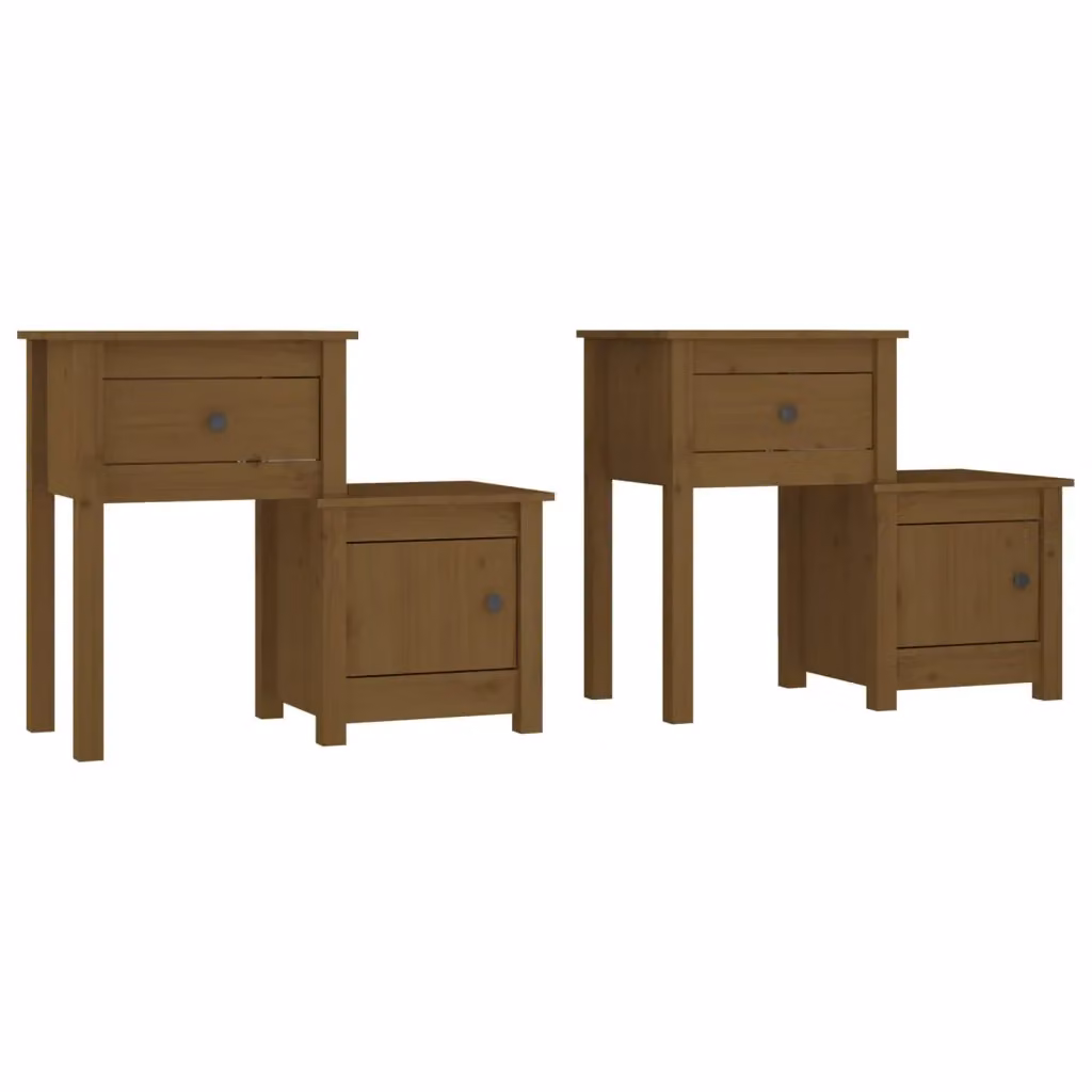 Set di 2 comodini vidaXL in legno massello di pino color marrone ambra L: 79,5 cm, P: 38 cm, H: 65,5 cm – 2