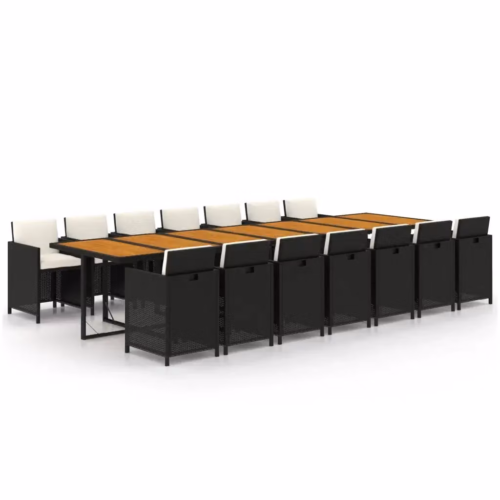 Set da pranzo da giardino vidaXL in legno di acacia oliato con cuscini, 15 pezzi, nero e bianco – 2