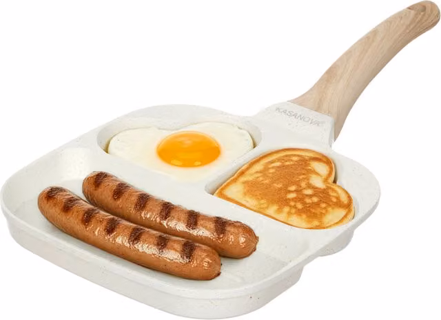 Padella con grill e scompartimento a cuore Mini Mania Kasanova, rivestimento antiaderente in ceramica, beige e bianco