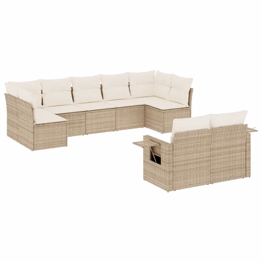 Set Divano da Giardino Moderno VIDAXL in Polyrattan con Cuscini Beige, 9 Pezzi a Forma di L – 2