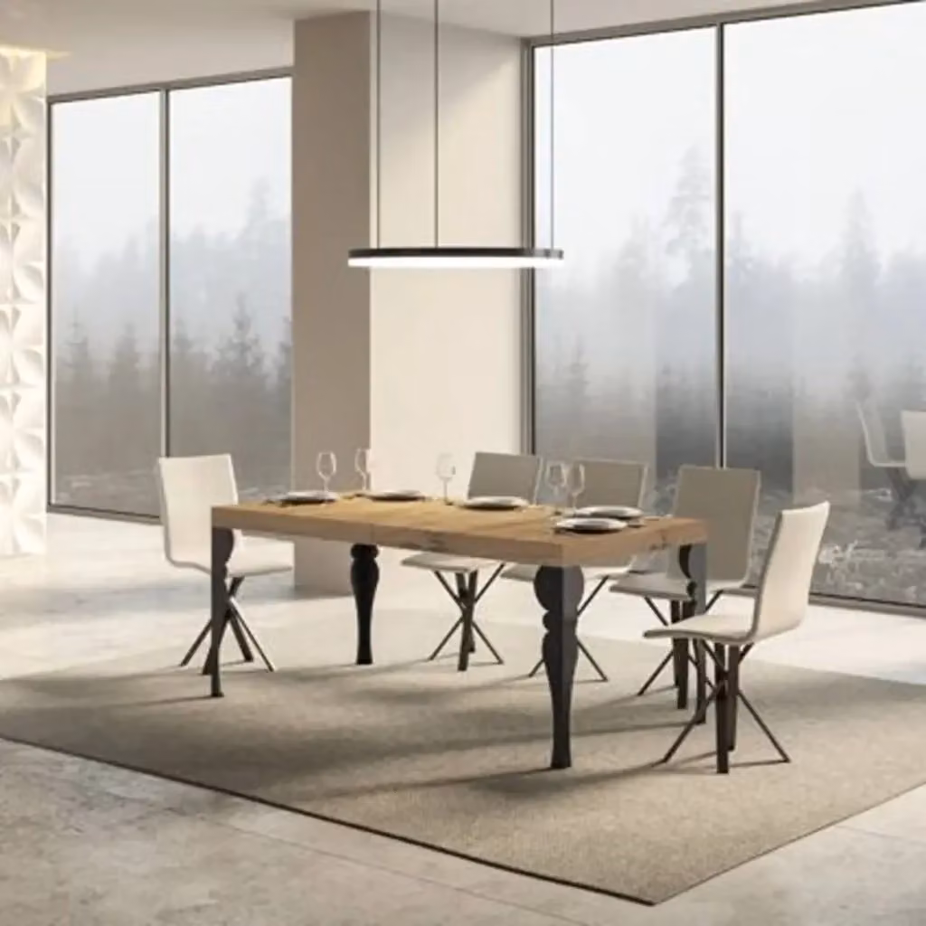 Tavolo allungabile moderno Itamoby in finitura rovere con gambe in metallo antracite L: 160-420 cm, P: 90 cm – 2