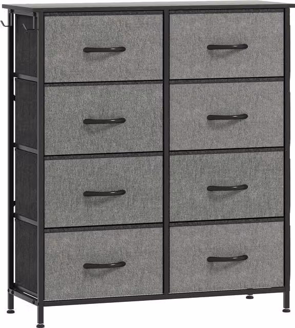Cassettiera in tessuto HOMCOM grigia con 8 cassetti, 4 tasche e 2 ganci, L: 86 cm, P: 30 cm, H: 94,5 cm