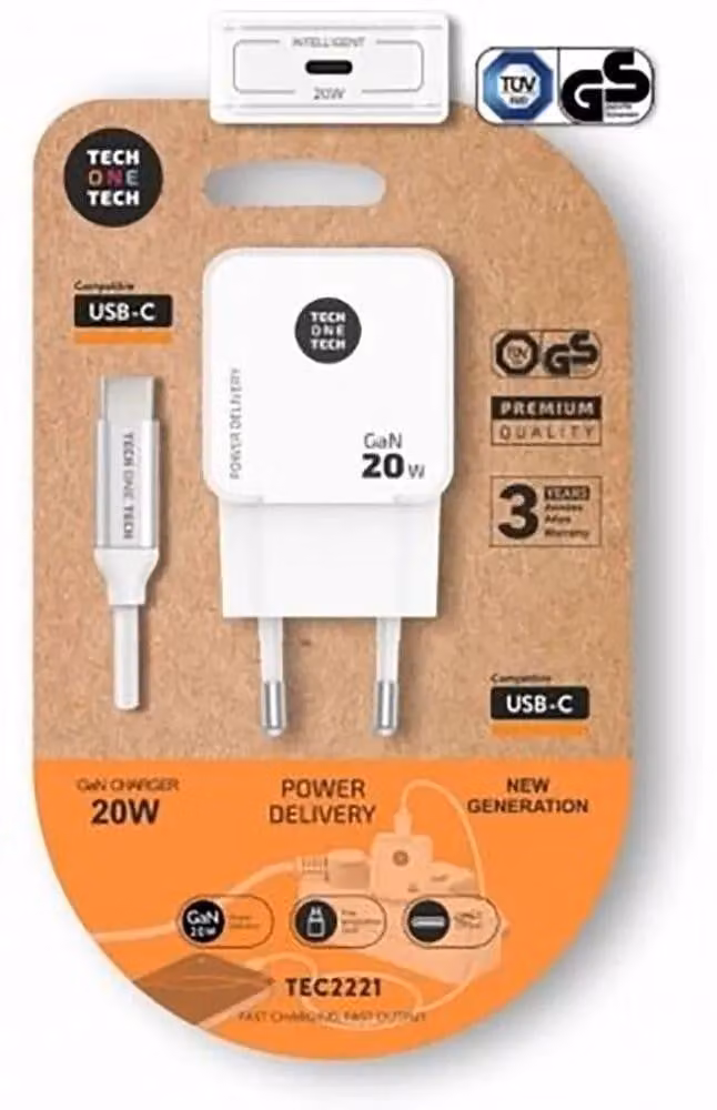 Caricabatterie rapido Gan da 20 W + cavo USB-C bianco