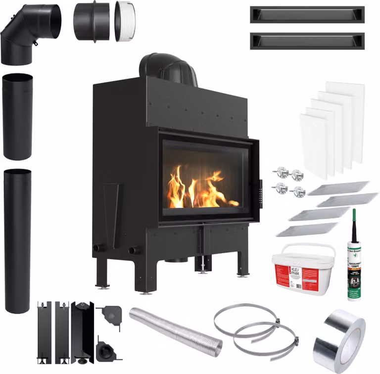 KRATKI FLOKI L 12 kW stufa a legna Ø 200 mm EKO nero set per installazione