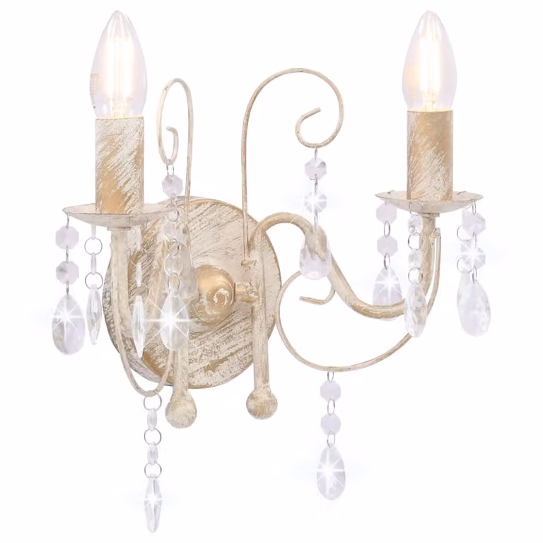 The Living Store Applique con perle bianco antico 2 × prese E14