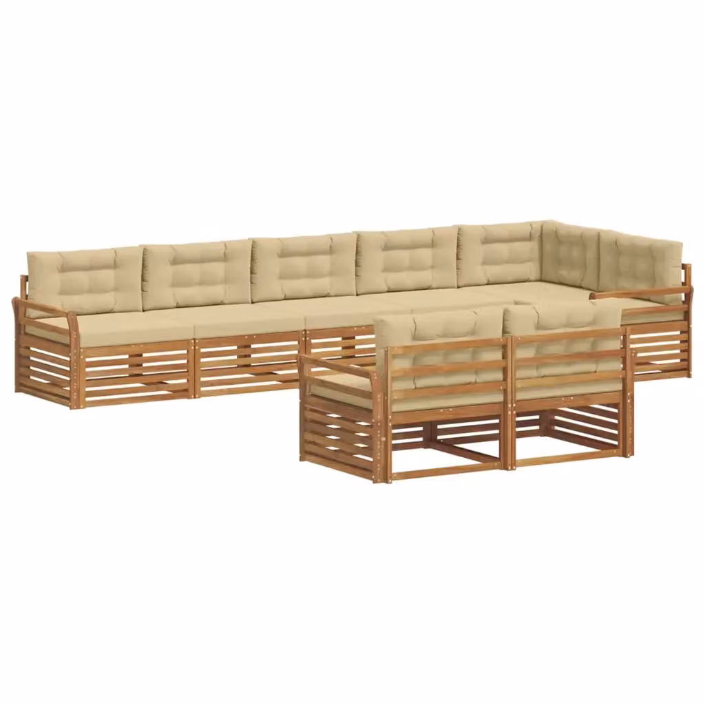 Set di divani da esterno a L vidaXL in legno di acacia con cuscini, beige e marrone – 2