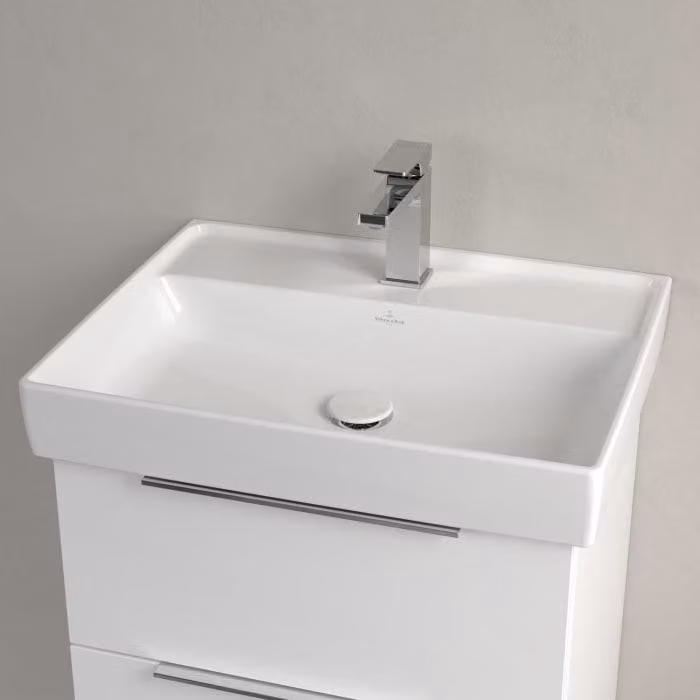 Lavabo Villeroy & Boch Taro, 60 cm, con rivestimento CeramicPlus, 1 foro per rubinetto, senza troppofilo