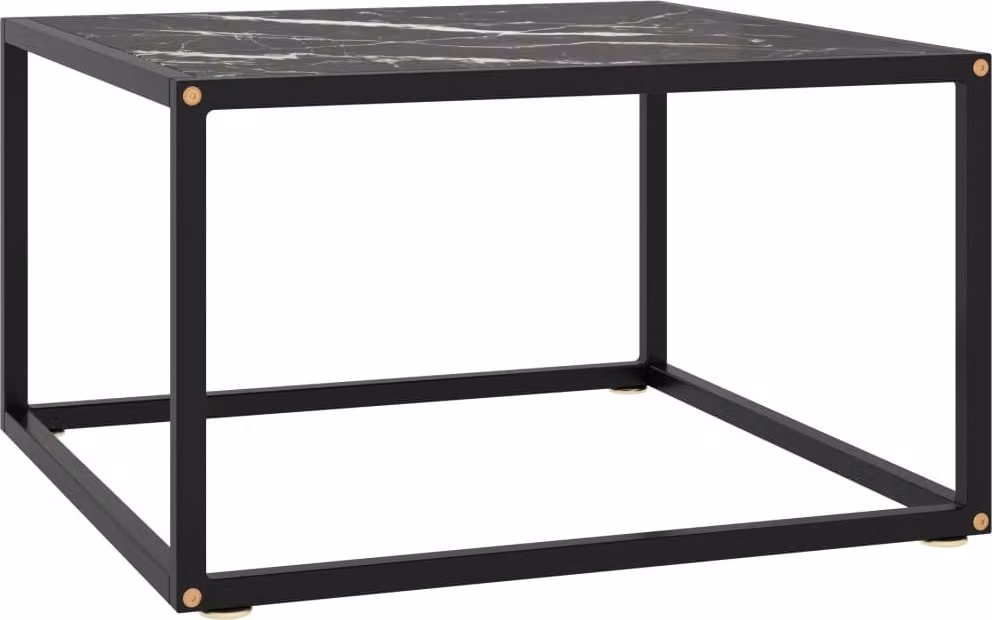 The Living Store Tavolino nero con vetro nero effetto marmo 60x60x35