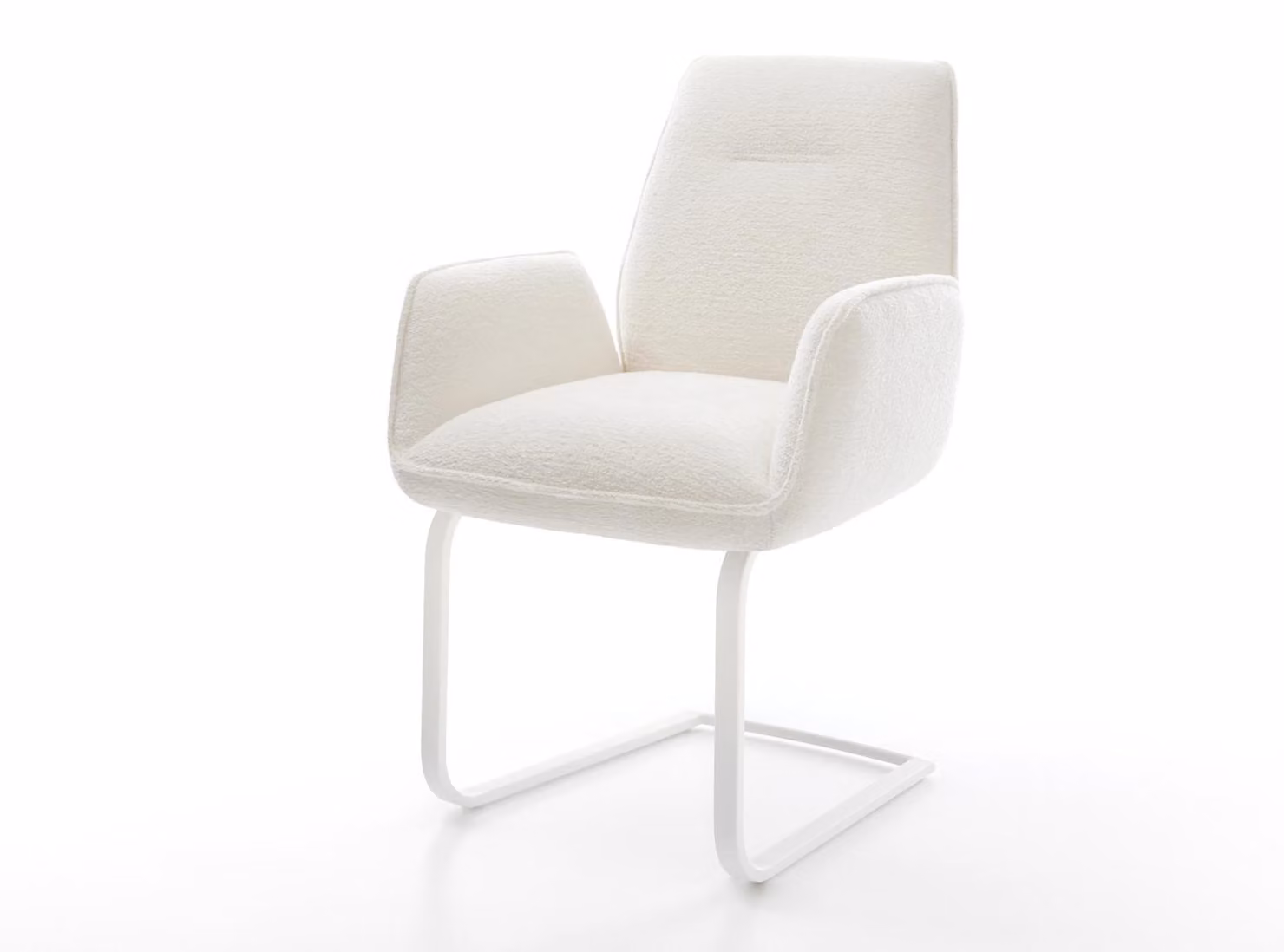 DELIFE Sedia a sbalzo Zoa-Flex Bouclé Soft Beige Sedia a sbalzo piatta Bianco Nucleo a molle tascabili