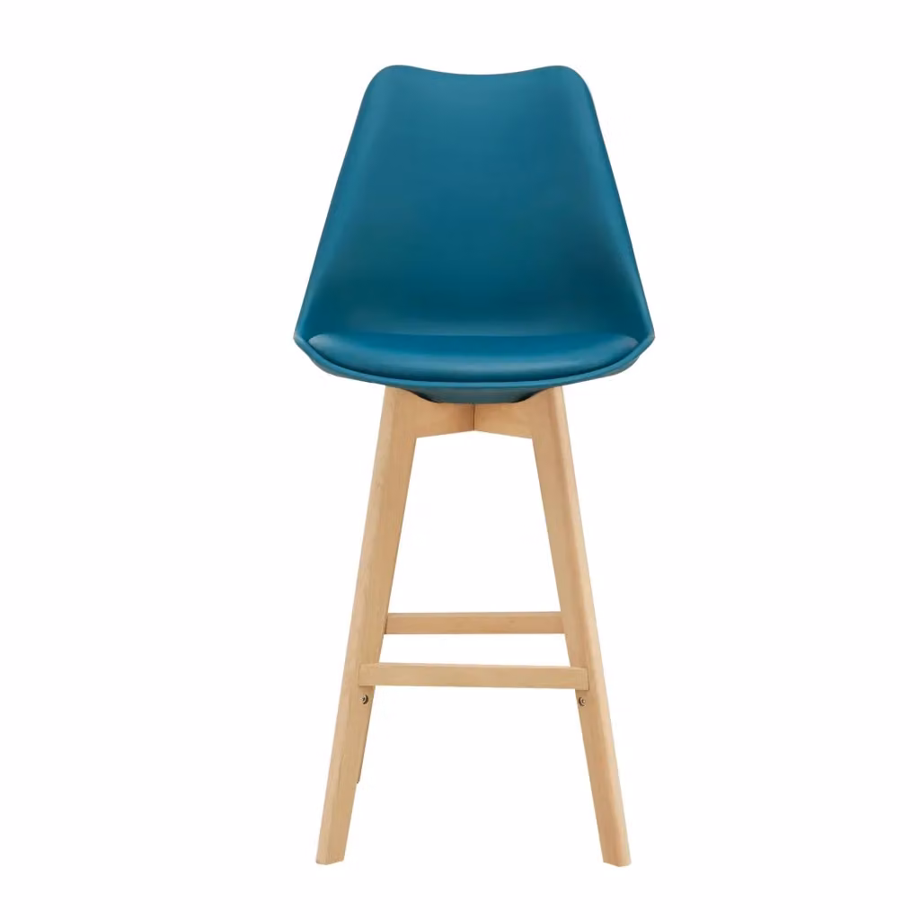 Set di 2 sgabelli da bar en.casa con seduta imbottita in ecopelle turchese e struttura in legno di faggio, Altezza: 105 cm – 2