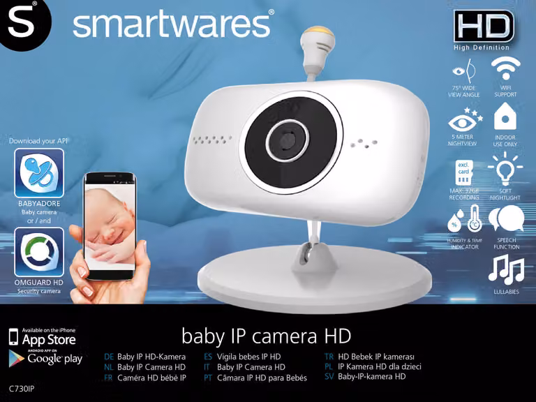 Telecamera IP di rete, sensore di temperatura e umidità, luce notturna IOS + Android