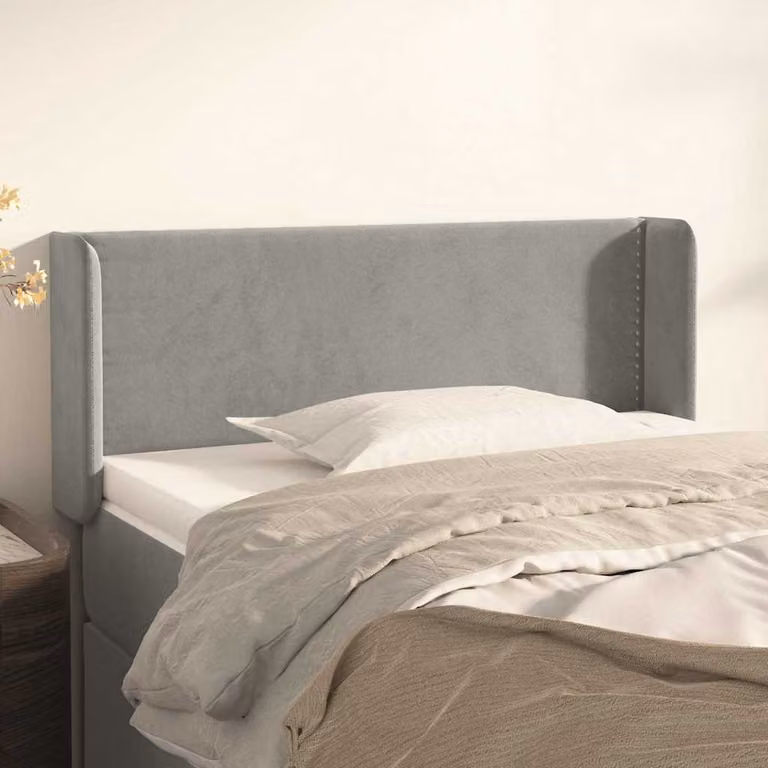 Testiera ad orecchio vidaXL in velluto grigio chiaro con struttura in legno L: 93 cm, P: 16 cm, H: 78-88 cm