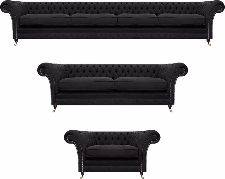 Schwarz Sofagarnitur 3tlg Polstermöbel Designer Sofas Komplett Chesterfield