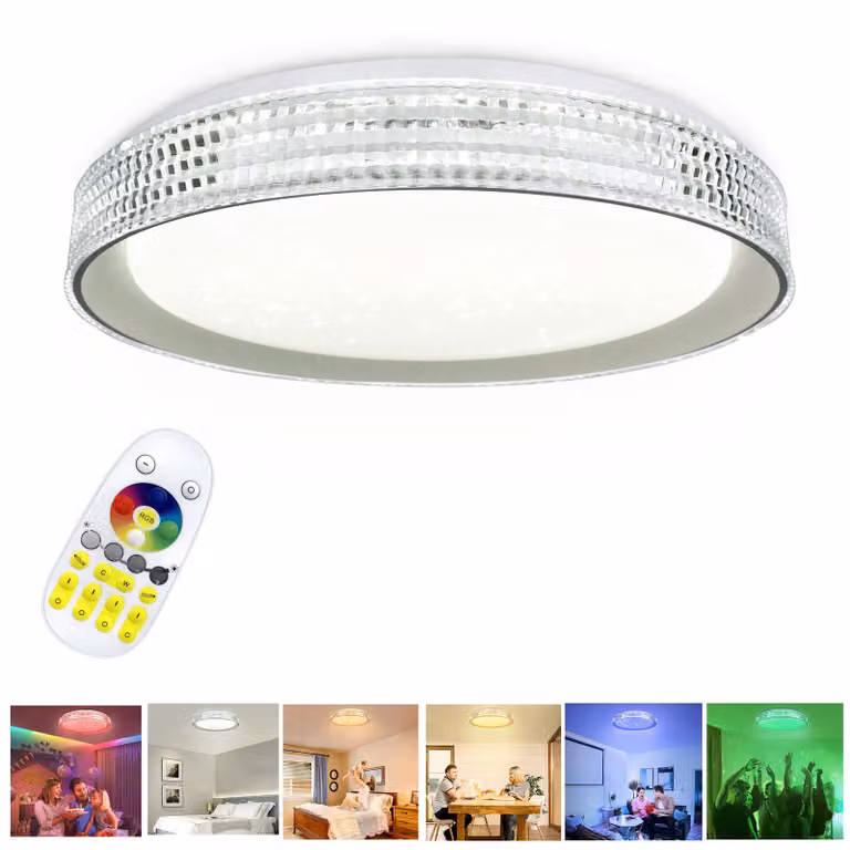 Lampada da soffitto LED VA-Cerulean, 60W, RGB, dimmerabile, con telecomando, effetto cielo stellato, colore bianco, diametro 50 cm