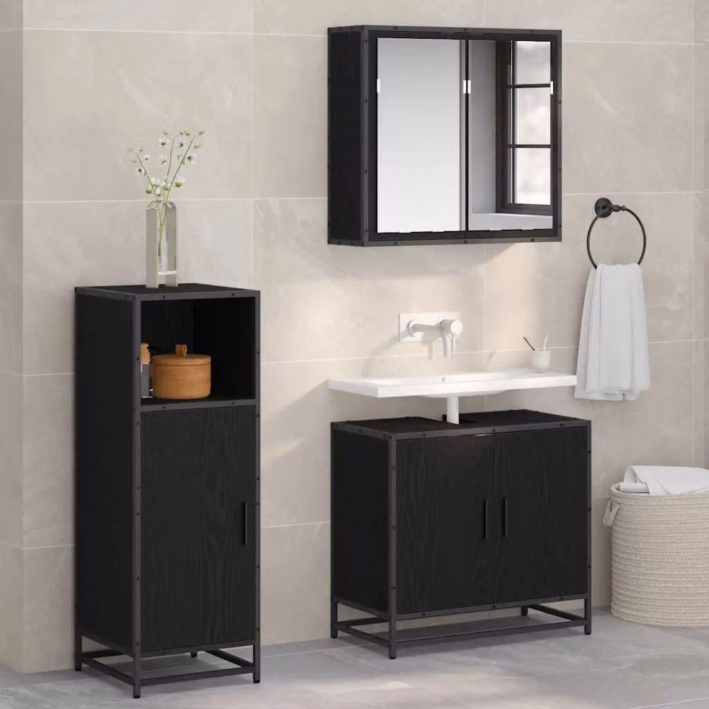 Set di mobili per il bagno moderno vidaXL in nero opaco, L: 35 cm, P: 37,5 cm, H: 99 cm