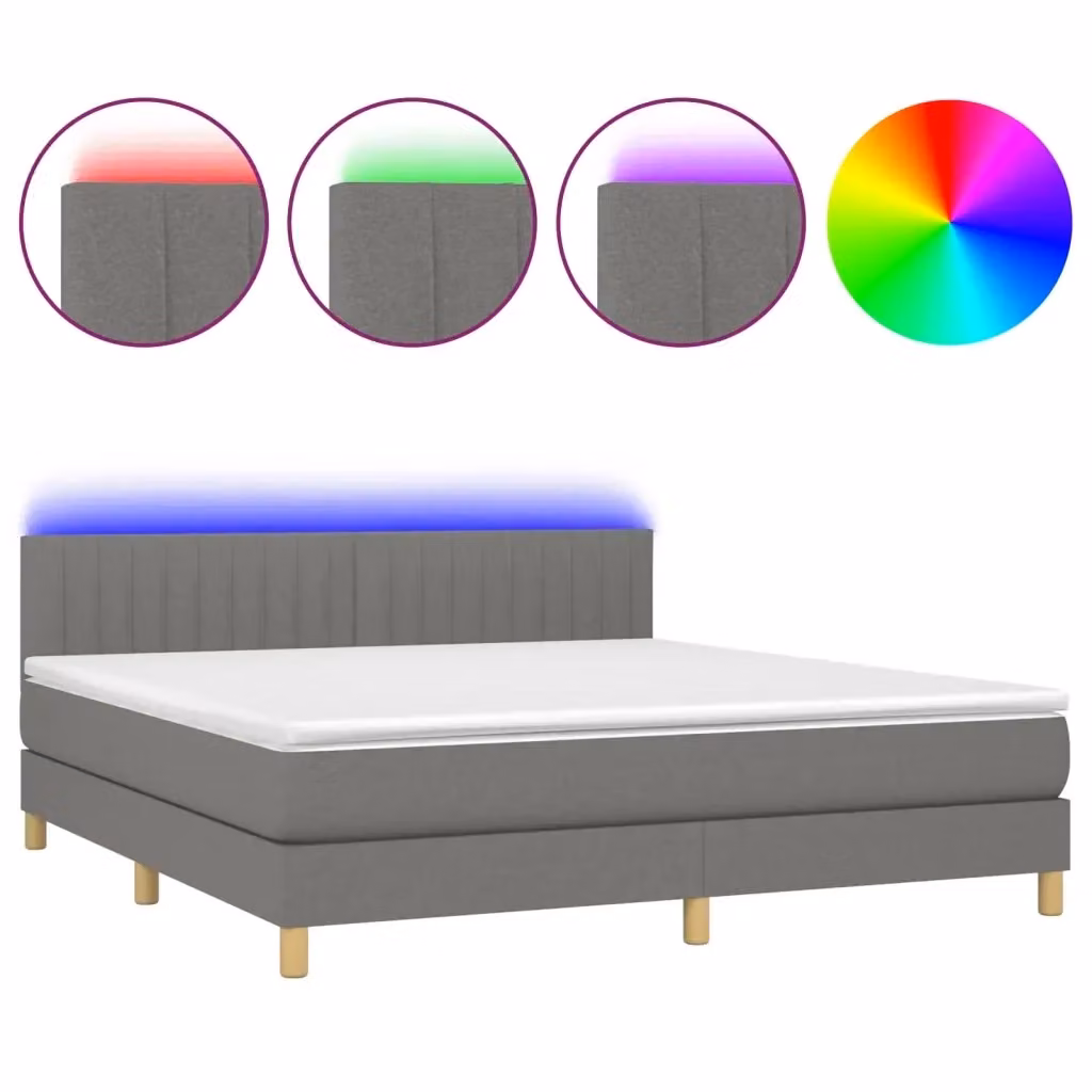Letto con Materasso a Molle e Illuminazione LED vidaXL, Grigio Scuro, L/P/H: 160 x 200 x 88 cm – 2