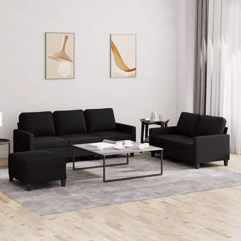 vidaXL Set di Divani 3 pz con Cuscini Nero in Tessuto
