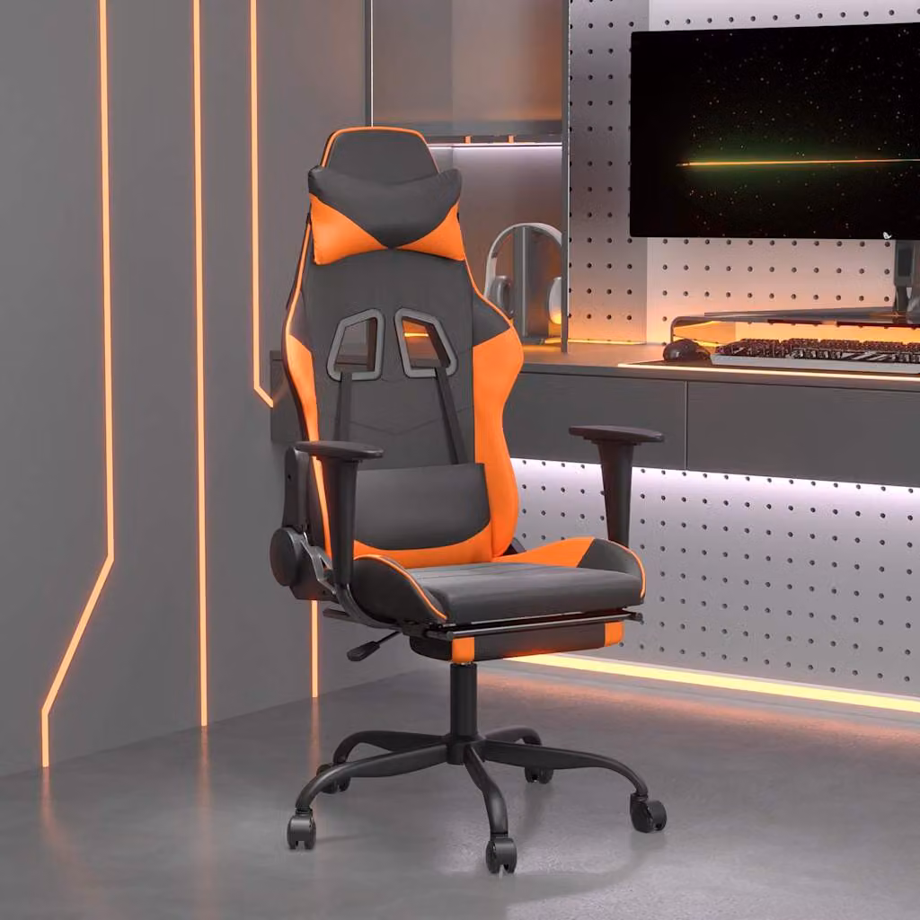 Sedia da Gaming vidaXL con Poggiapiedi, Rivestimento in Similpelle, Nero e Arancione