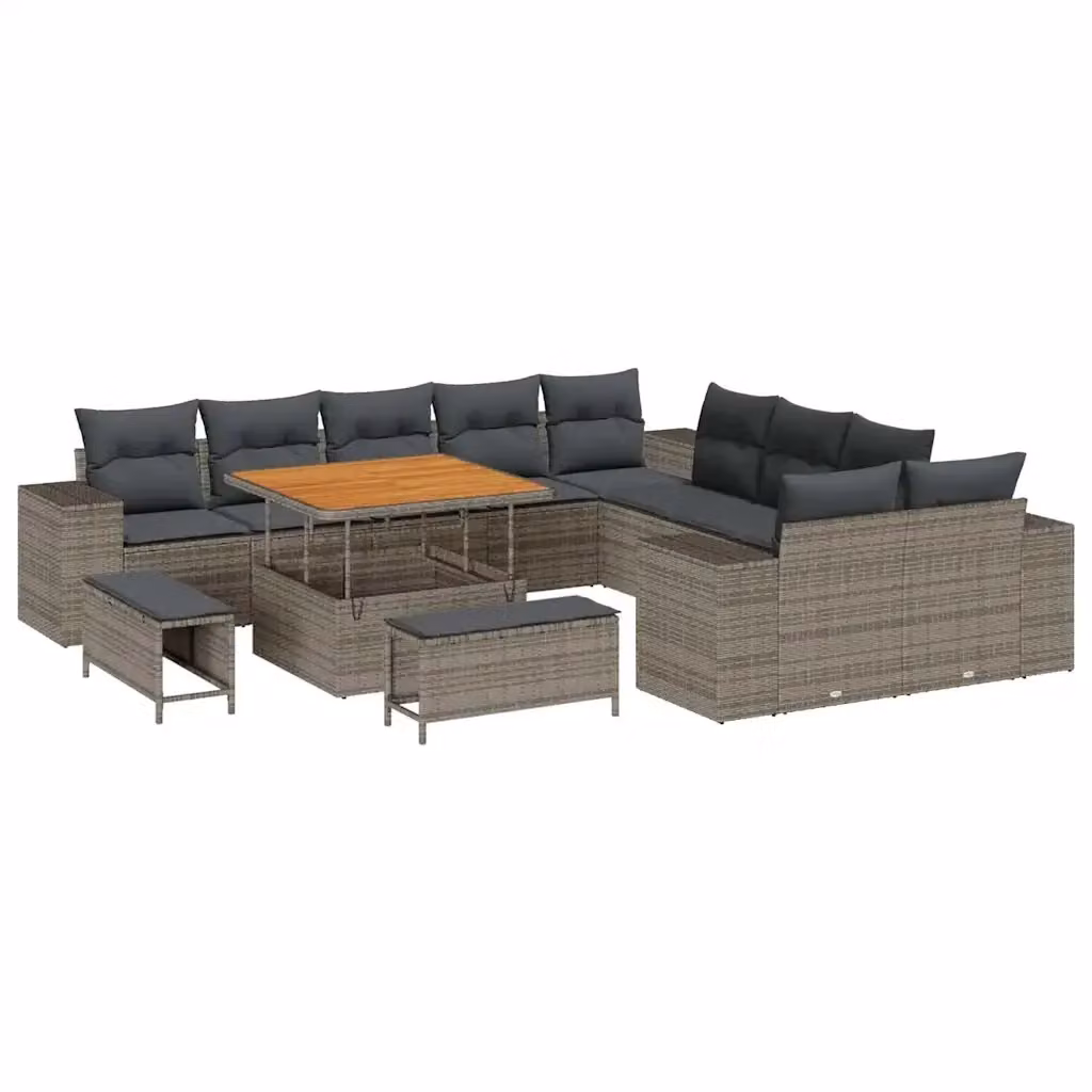 Set Divano da Giardino vidaXL a forma a U in Polyrattan Grigio con 13 Pezzi e Cuscini – 2