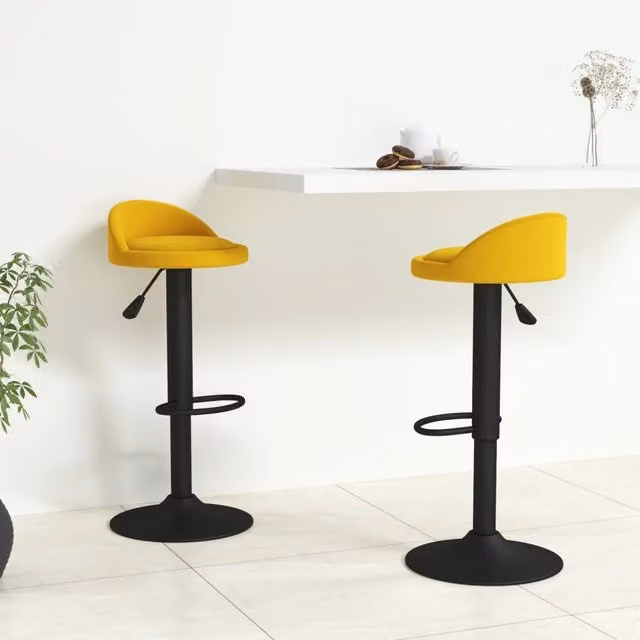Set di 2 sgabelli da bar vidaXL in velluto giallo e nero con struttura in metallo nero opaco – 1