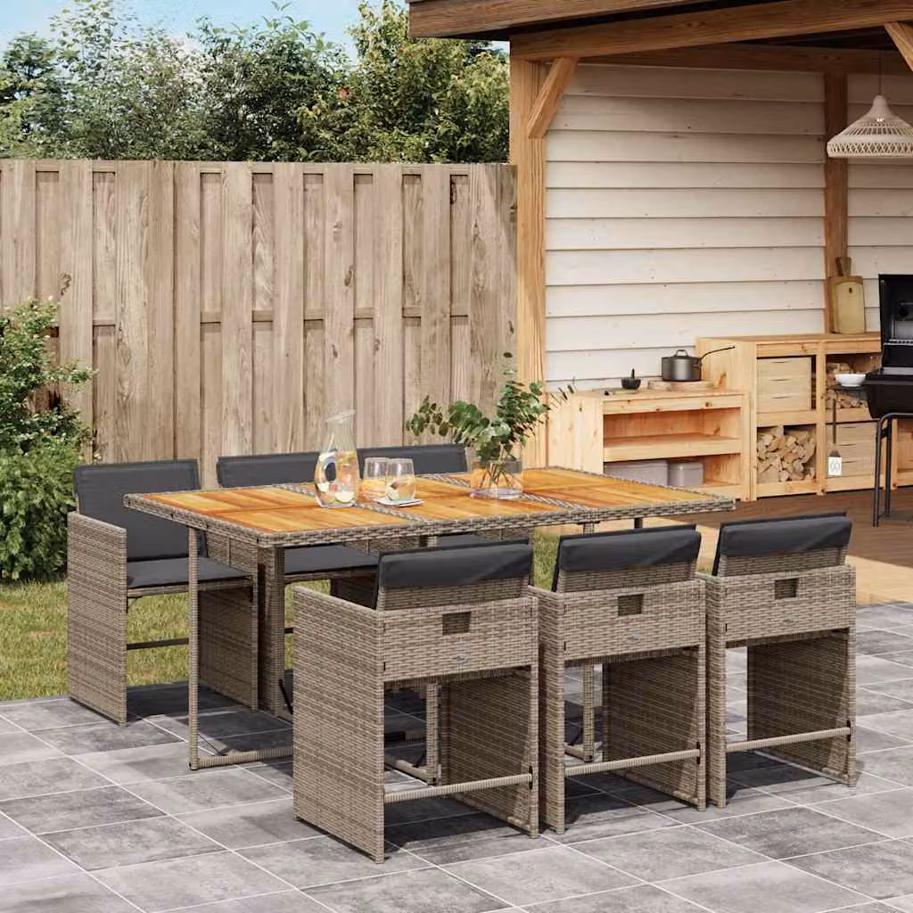 vidaXL Set da Pranzo da Giardino 7 pz in Polyrattan e Legno di Acacia Grigio e Marrone – 1