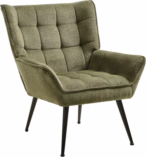 Poltrona Beliani in stile retrò con braccioli, rivestimento in tessuto verde e struttura in metallo nero
