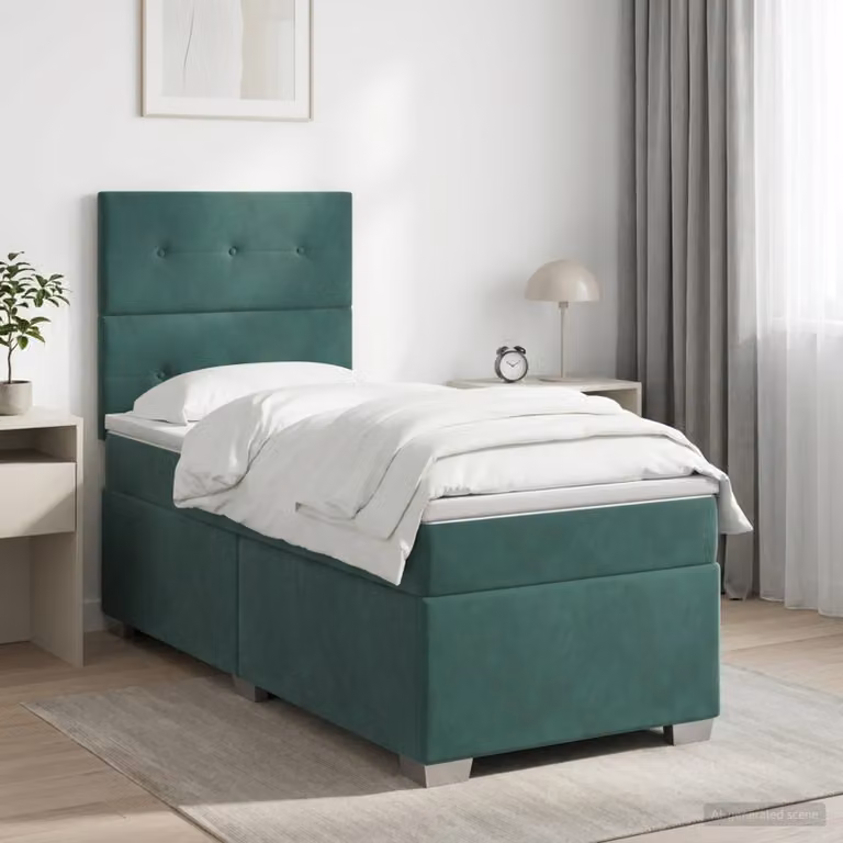 Maison Exclusive - Letto boxspring con materasso verde scuro 100 x 200 cm in velluto