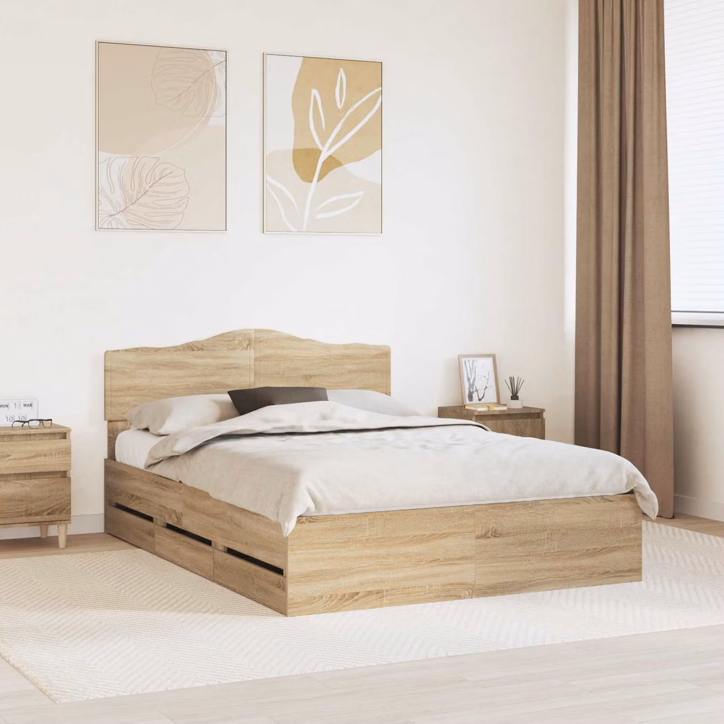 Struttura letto con cassetto vidaXL in Rovere Sonoma, L: 150 cm, P: 200 cm, H: 90 cm