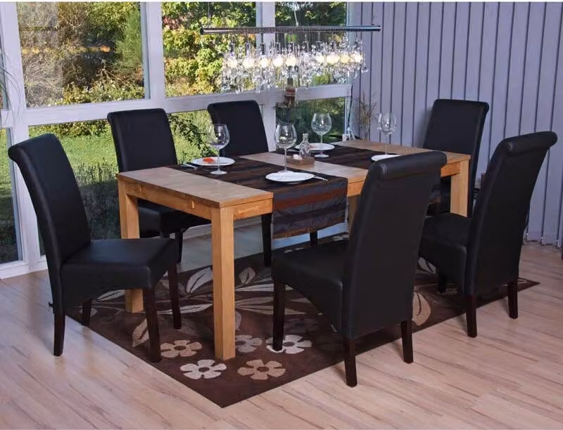 Set da 6 sedie da pranzo Cesena ~ Pelle finta opaca, nera, gambe scure