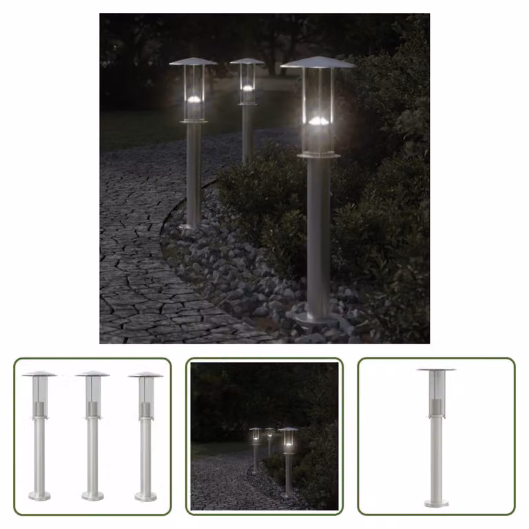 The Living Store Luci da sentiero 3 pezzi argento 60 cm in acciaio inox