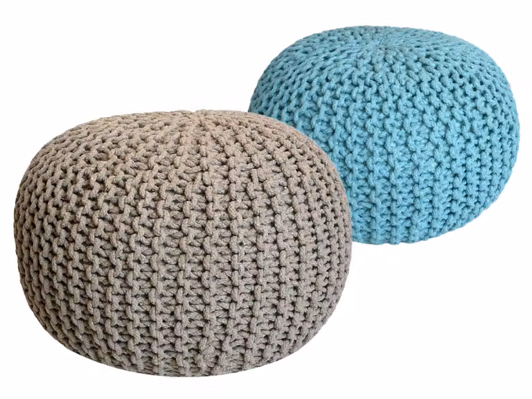 Set di 2 pouf a maglia pouf sedile pouf sedile pouf cuscino da terra Ø 55cm beige/menta