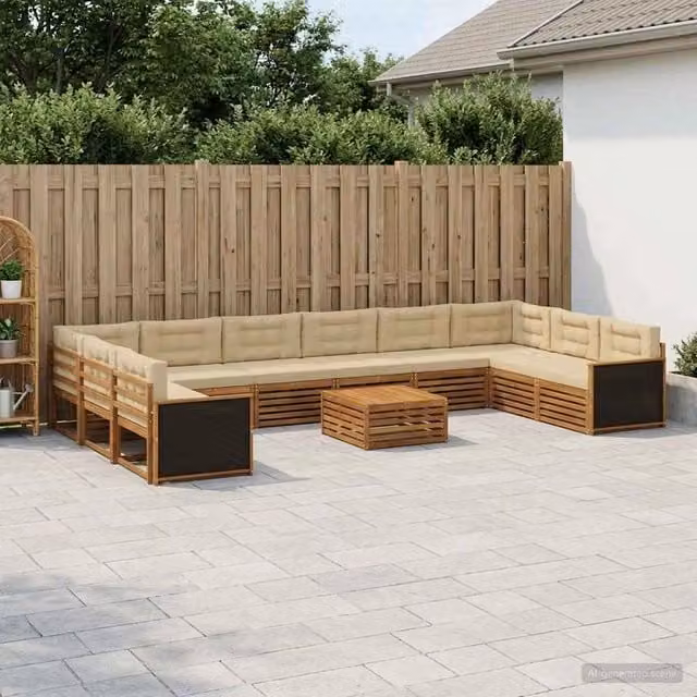 Set di divani da giardino vidaXL in legno di acacia massello, 11 pezzi, marrone e beige