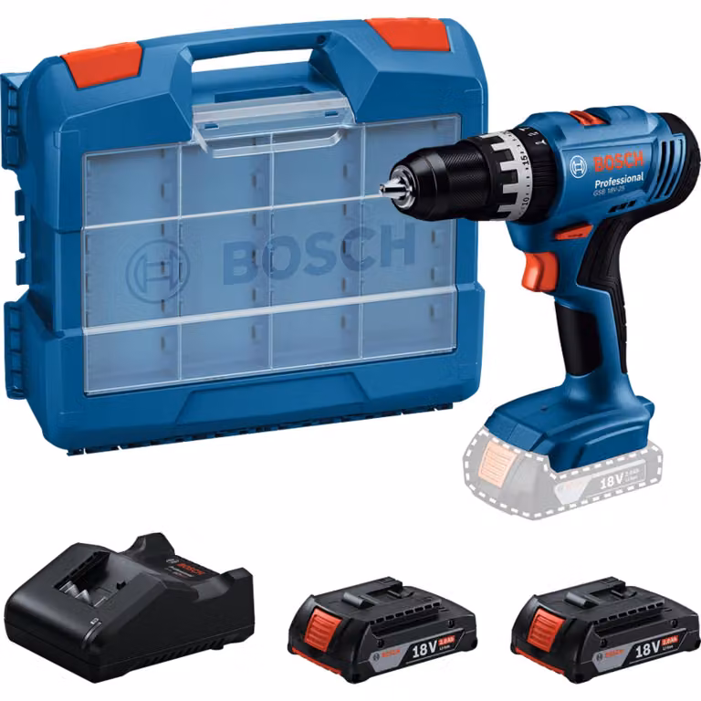 BOSCH PROFESSIONAL Cordless Impact Drill - GSB 18V-25 - 2 x GBA 2.0Ah Batteries + GAL 18V-20 Charger + 63 Accessories