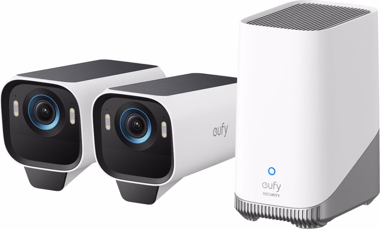 Sistema di sorveglianza wireless eufyCam S3 Pro HomeBase 3 con 2 telecamere eufy S3 Pro, 8MP, 4K UHD 3840x2160, visione notturna con massima gamma cromatica, pannello solare integrato, riconoscimento facciale AI, rilevamento intelligente, audio bidirezion