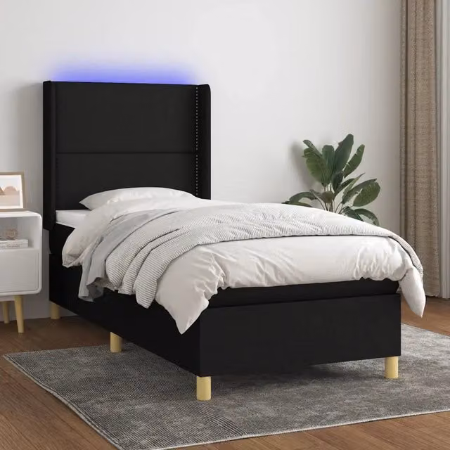 Letto Ibrido vidaXL con Materasso, Illuminazione LED Sotto il Letto e Porta USB, Tessuto Nero e Bianco, L/P: 100 x 200 cm