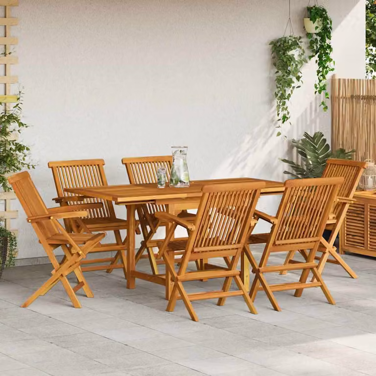 Set da pranzo da giardino vidaXL in legno di teak marrone, 7 pezzi, tavolo rettangolare estensibile