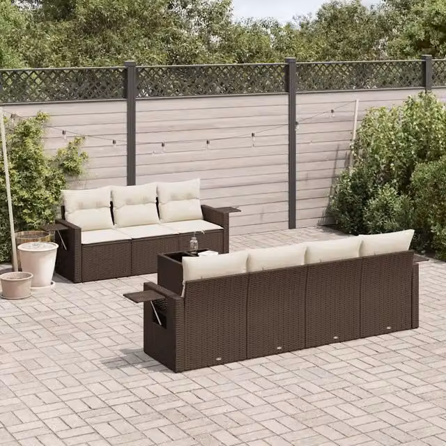 Set Divani da Giardino 8 pz con Cuscini Marrone in Polyrattan 3252270